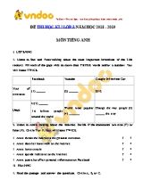 Đề thi học kì II môn Tiếng Anh Lớp 8 - Năm học 2018-2019